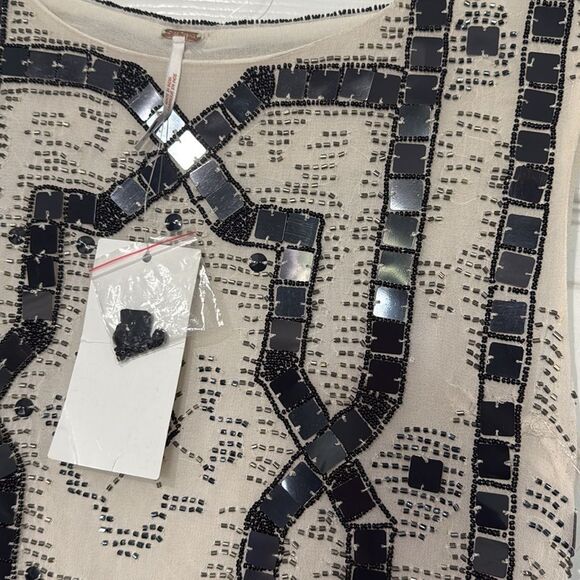 Free People Beaded Speakeasy Ivory Gatsby Mini Shift Dress Size 4 NWT - Picture 5 of 7